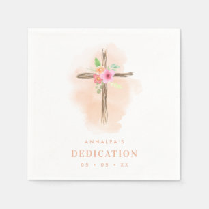 Serviette En Papier Aquarelle Floral Cross Dédication bébé
