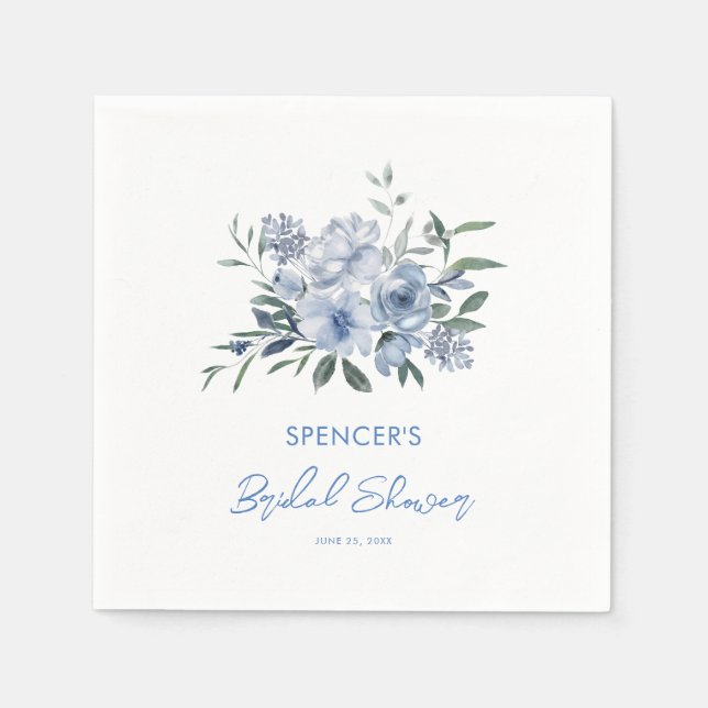 Serviette En Papier Aquarelle Floral Dusty Fête des mariées bleue (Devant)