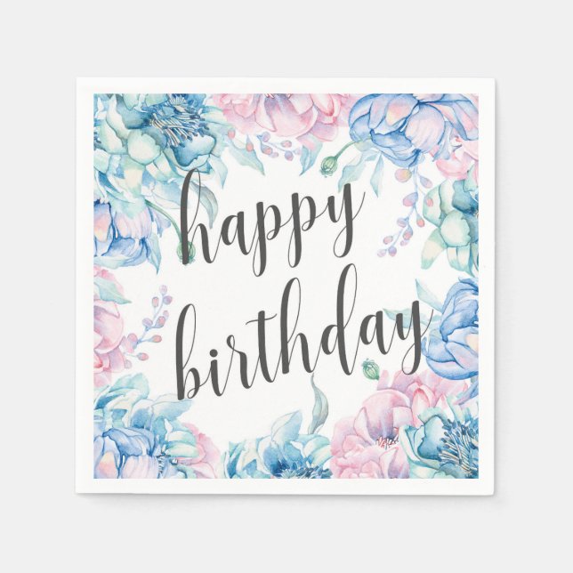 Serviette En Papier Aquarelle Floral Élégante ferme Joyeux anniversair (Devant)