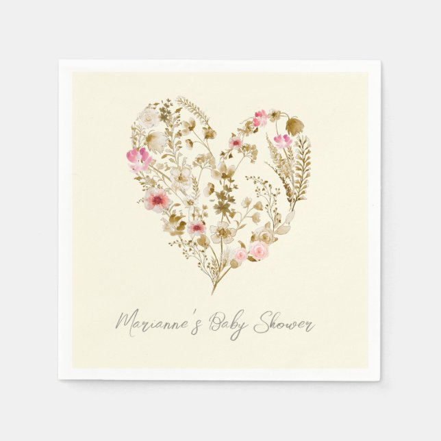 Serviette En Papier Aquarelle Floral Heart Baby in Bloom Baby shower (Devant)