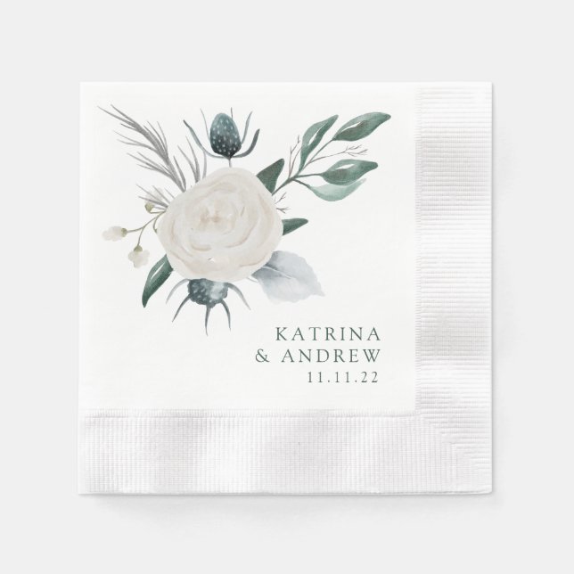 Serviette En Papier Aquarelle Floral Mariage Cocktail  Napkins (Devant)