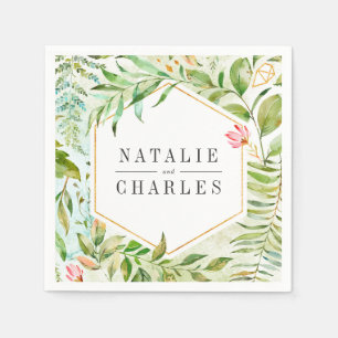 Serviette En Papier Aquarelle Floral Mariage de feuillage vert sauvage