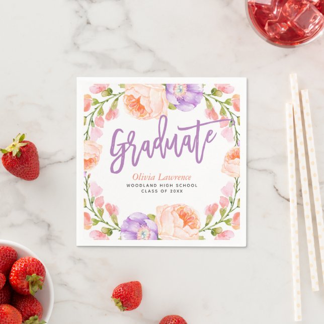 Serviette En Papier Aquarelle Floral Parti de graduation personnalisée (En situation)