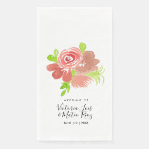 Serviette En Papier Aquarelle Floral rose Beige Blush Mariage