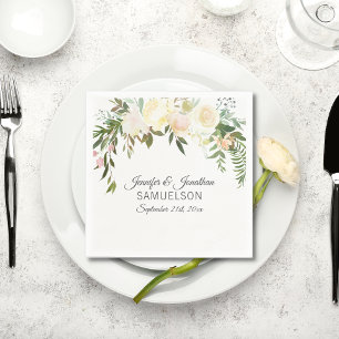 Serviette En Papier Aquarelle Floral rose Beige Ivor Mariage