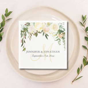 Serviette En Papier Aquarelle Floral rose Beige Ivor Mariage