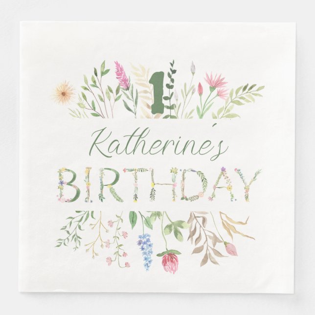 Serviette En Papier Aquarelle florale Alphabet ABC Anniversaire (Devant)