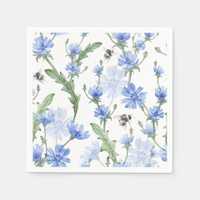 Serviette En Papier Aquarelle florale Bleu Douche d'anniversaire (Devant)