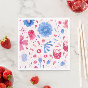 Serviette En Papier Aquarelle florale bleu rose