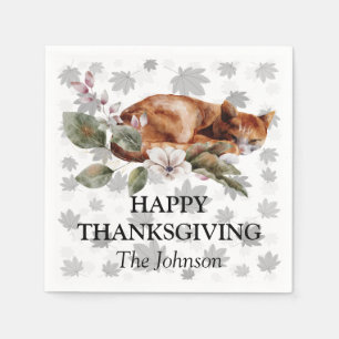 Serviette En Papier Aquarelle Florale Chat érable Feuille Thanksgiving