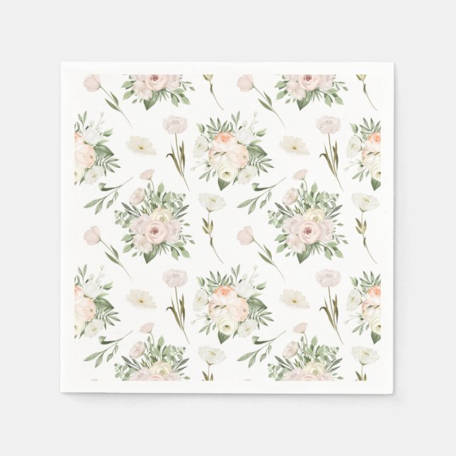 Serviette En Papier Aquarelle florale d'ivoire (Devant)