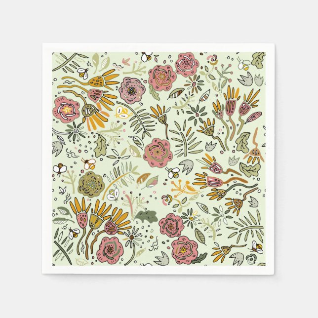 Serviette En Papier Aquarelle Florale Fleurs d'abeille Élégante Modern (Devant)