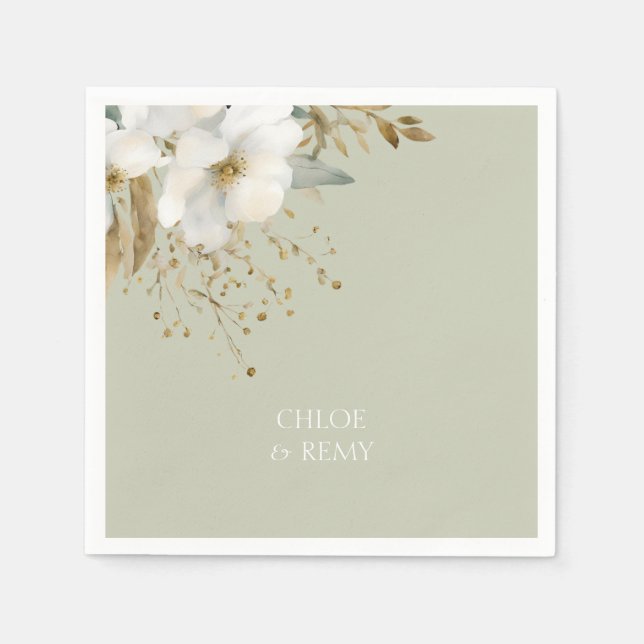 Serviette En Papier Aquarelle florale Folio Sage Vert (Devant)