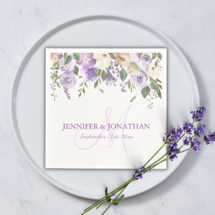 Serviette En Papier Aquarelle Florale Lavande pourpre Mariage de couro