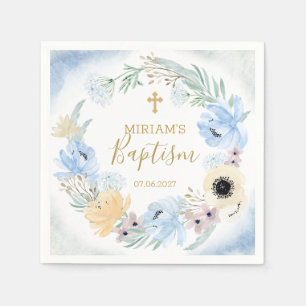 Serviette En Papier Aquarelle Florale Pêche Baptême Bleu Papier Napkin