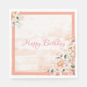 Serviette En Papier Aquarelle florale rose Blush Typographie moderne