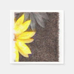Serviette En Papier Aquarelle florale simple jaune et gris