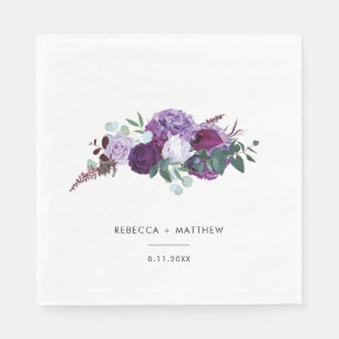Serviette En Papier Aquarelle Florale violet Script Mariage Réception