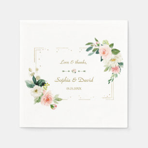 Serviette En Papier Aquarelle Flush Flowers Mariage Gold Navy