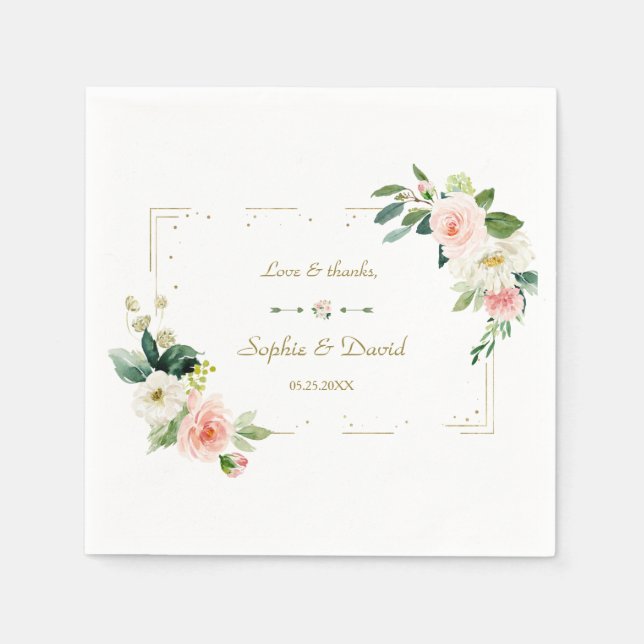 Serviette En Papier Aquarelle Flush Flowers Mariage Gold Navy (Devant)