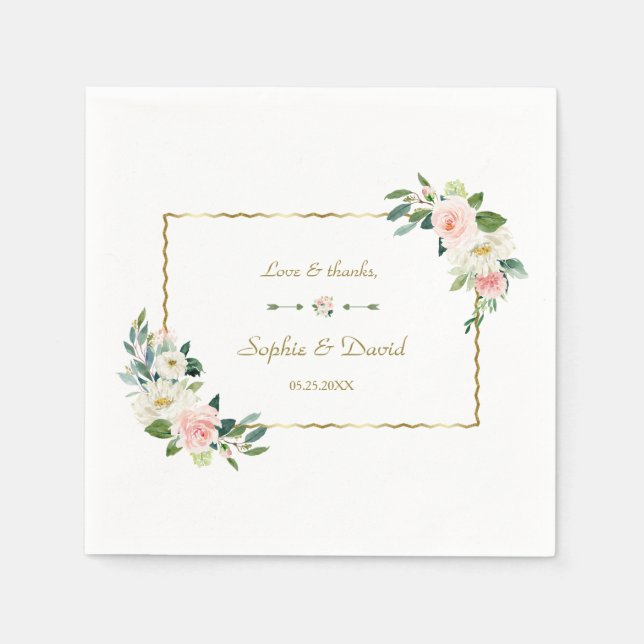 Serviette En Papier Aquarelle Flush Flowers Mariage Gold Navy (Devant)