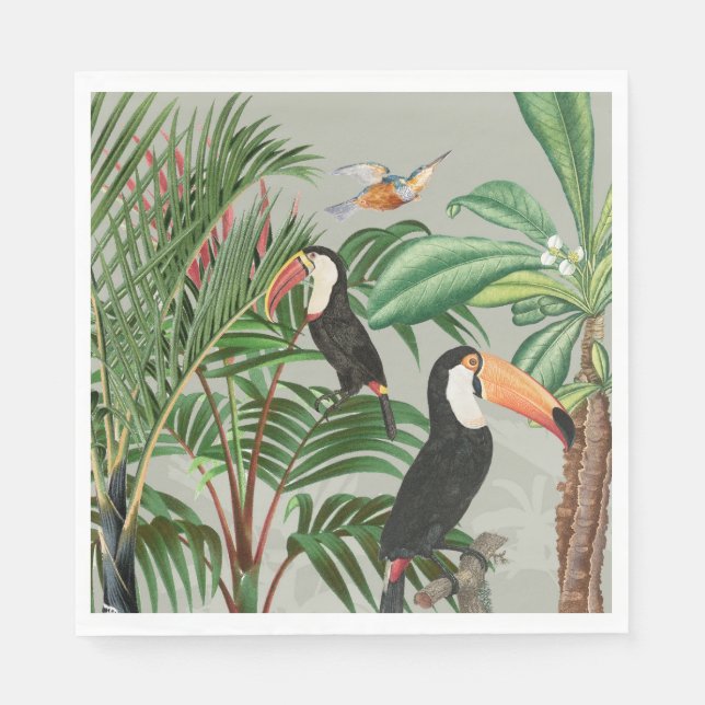 Serviette En Papier Aquarelle Forêt tropicale et Oiseaux du Toucan (Devant)