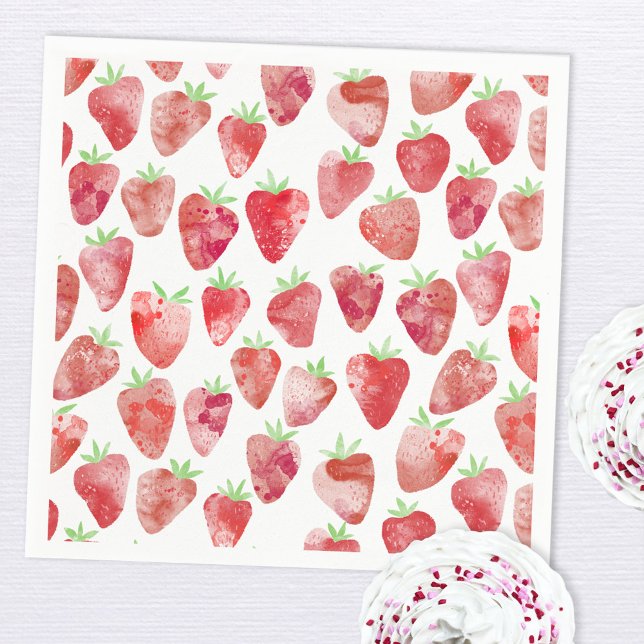 Serviette En Papier Aquarelle fraise (Strawberry watercolor pattern paper party napkin)