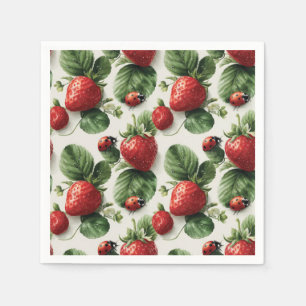 Serviette En Papier Aquarelle fraise et coccinelle Motif sans couture