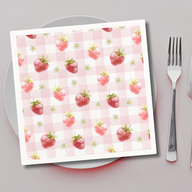 Serviette En Papier Aquarelle Fraise Pink Plat (Créateur téléchargé)
