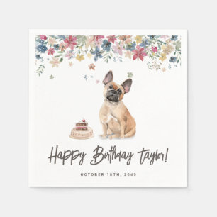 Serviette En Papier Aquarelle French Buldog Chien fête d'anniversaire