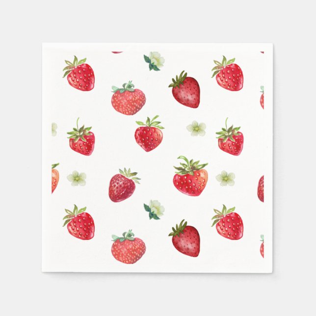 Serviette En Papier Aquarelle Fruits fraises et fleurs fraises (Devant)