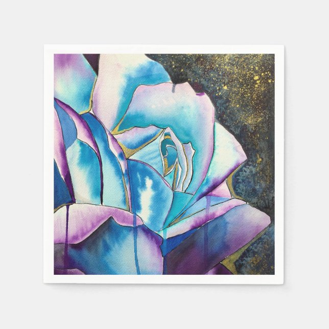 Serviette En Papier Aquarelle gothique bleu violet art rose (Devant)
