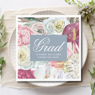 Serviette En Papier Aquarelle Grad Floral Élégant Graduation Moderne