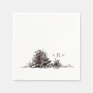 Serviette En Papier Aquarelle gris doux Pine Cône Monogramme Cocktail