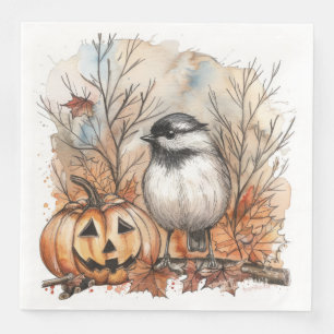 Serviette En Papier Aquarelle Halloween Chickadee Bird pour Découpage