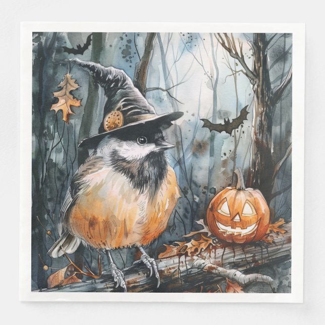 Serviette En Papier Aquarelle Halloween chickadee pour découpage (Devant)