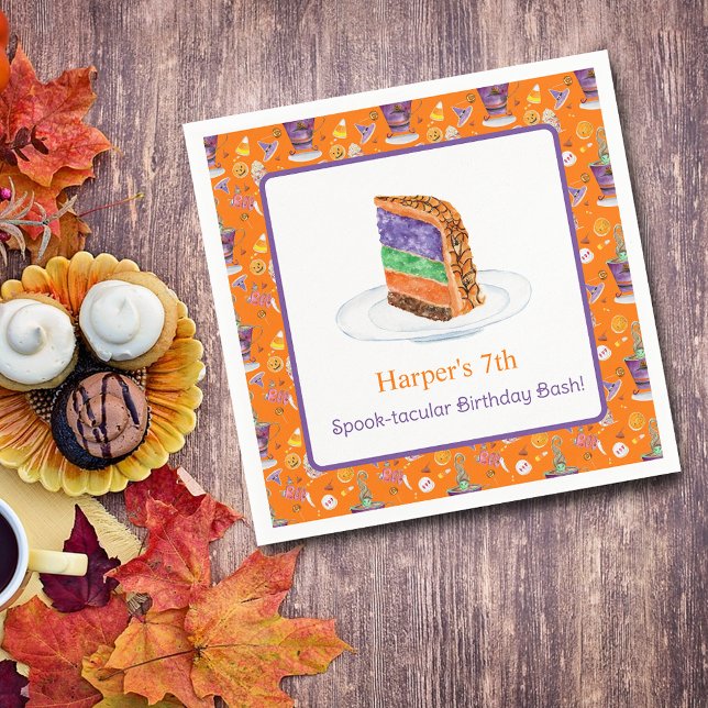 Serviette En Papier Aquarelle Halloween gâteau d'anniversaire (Enjoy your birthday party with these personalized napkins! )