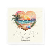Aquarelle Hawaii Beach Sunset Heart Mariage