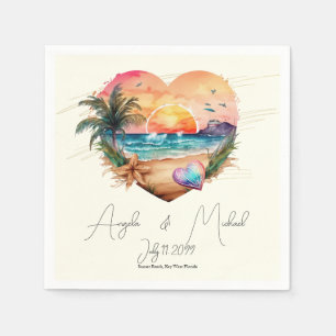 Serviette En Papier Aquarelle Hawaii Beach Sunset Heart Mariage