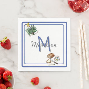 Serviette En Papier Aquarelle Herbes et Pain Farmhouse Bleu Custom