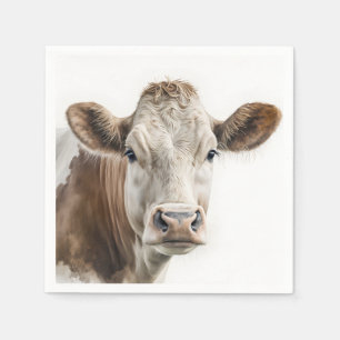 Serviette En Papier Aquarelle Hereford Portrait de vache