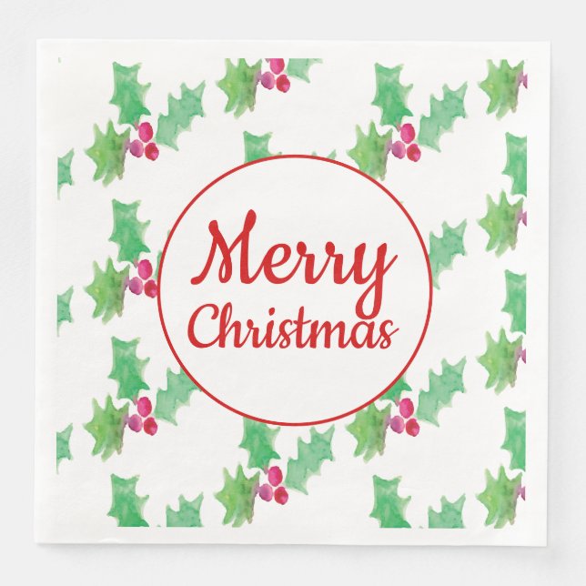 Serviette En Papier Aquarelle Holly Berry (Devant)