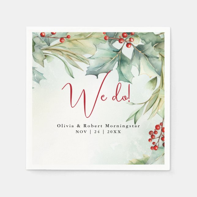 Serviette En Papier Aquarelle Holly et Berries (Devant)