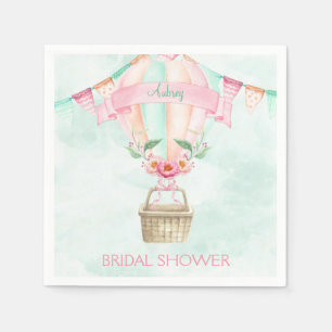 Serviette En Papier Aquarelle Hot Air Ballotte Mint Rose Peach