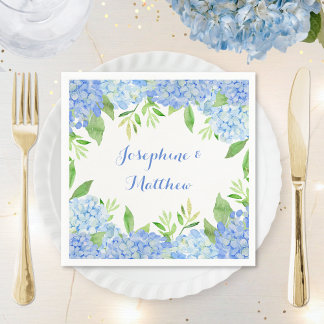 Serviette En Papier Aquarelle Hydrangea Blue Floral Mariage