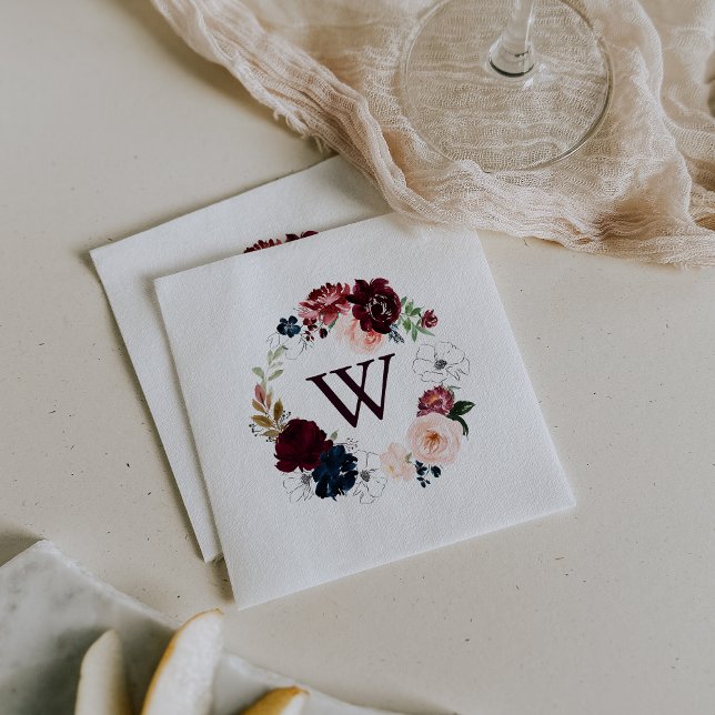Serviette En Papier Aquarelle illustrée Mariage de monogramme d'automn (Créateur téléchargé)