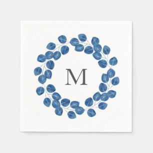 Serviette En Papier Aquarelle Indigo Dollar Argent Eucalyptus Wreath