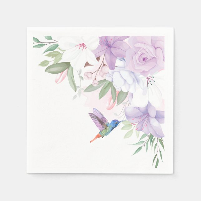 Serviette En Papier Aquarelle Jardin Fleurs Hummingbird Bird Merci (Devant)