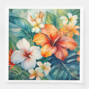 Serviette En Papier Aquarelle Jardin hawaïen Hibiscus tropical