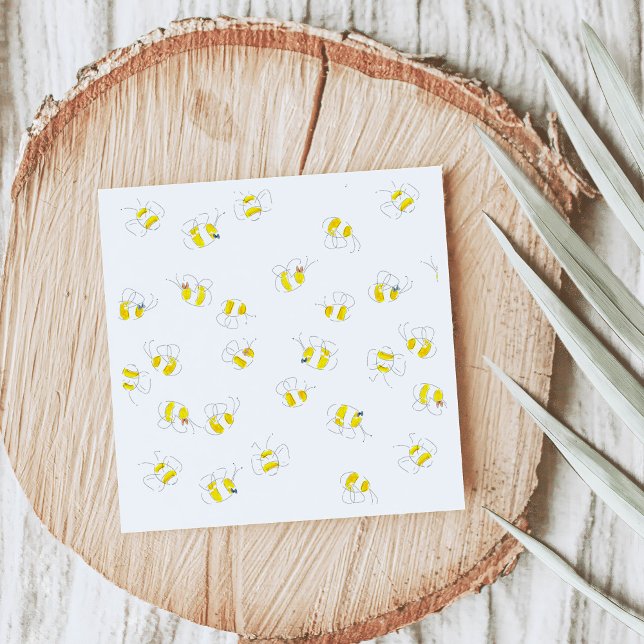 Serviette En Papier Aquarelle jaune Bumble Bee Baby shower Motif (Yellow watercolor buzzing bees  baby shower napkins.)